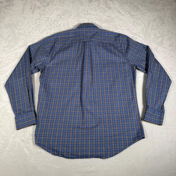 Peter Millar Shirt Men Size L Blue Plaid Long Sleeve Single Pocket Button Up EUC - Picture 8 of 9